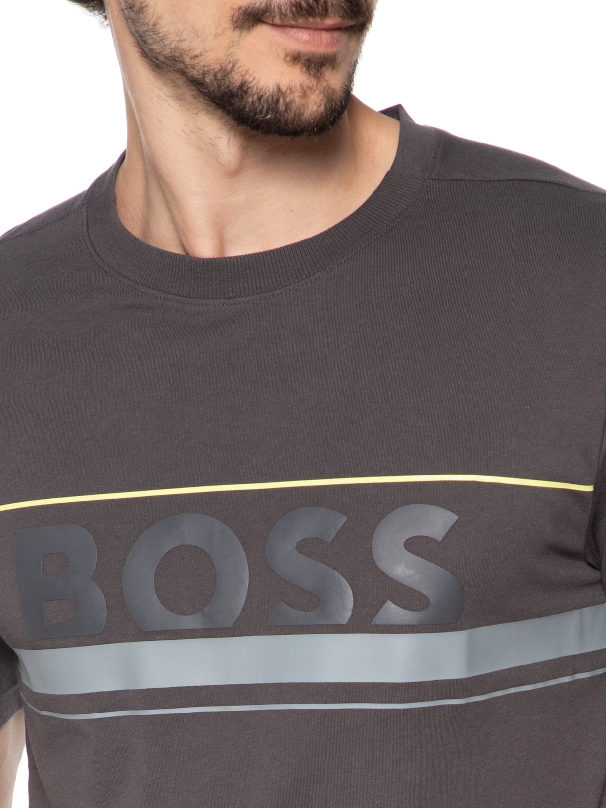 Camiseta Masculina Manga Curta Gola Careca Iconic 01 Cinza Boss