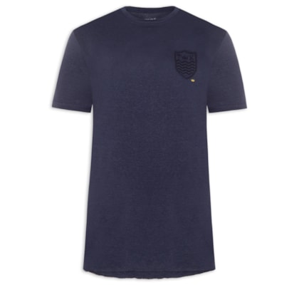 Camiseta Masculina Manga Curta Gola Careca Light Brasão Linen - Azul