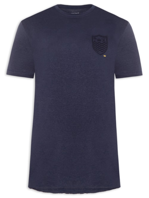 Camiseta Masculina Manga Curta Gola Careca Light Brasão Linen - Azul