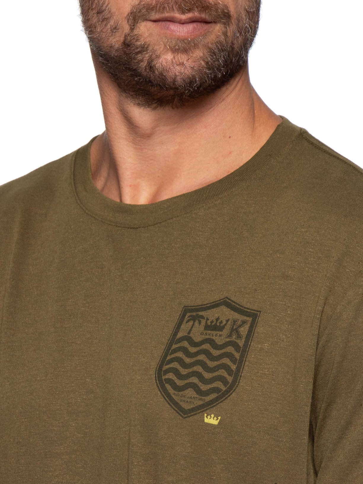 Camiseta Masculina Manga Curta Gola Careca Light Brasão Linen Marrom Osklen