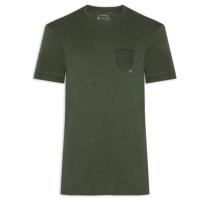 Camiseta Masculina Manga Curta Gola Careca Light Brasão Linen - Verde