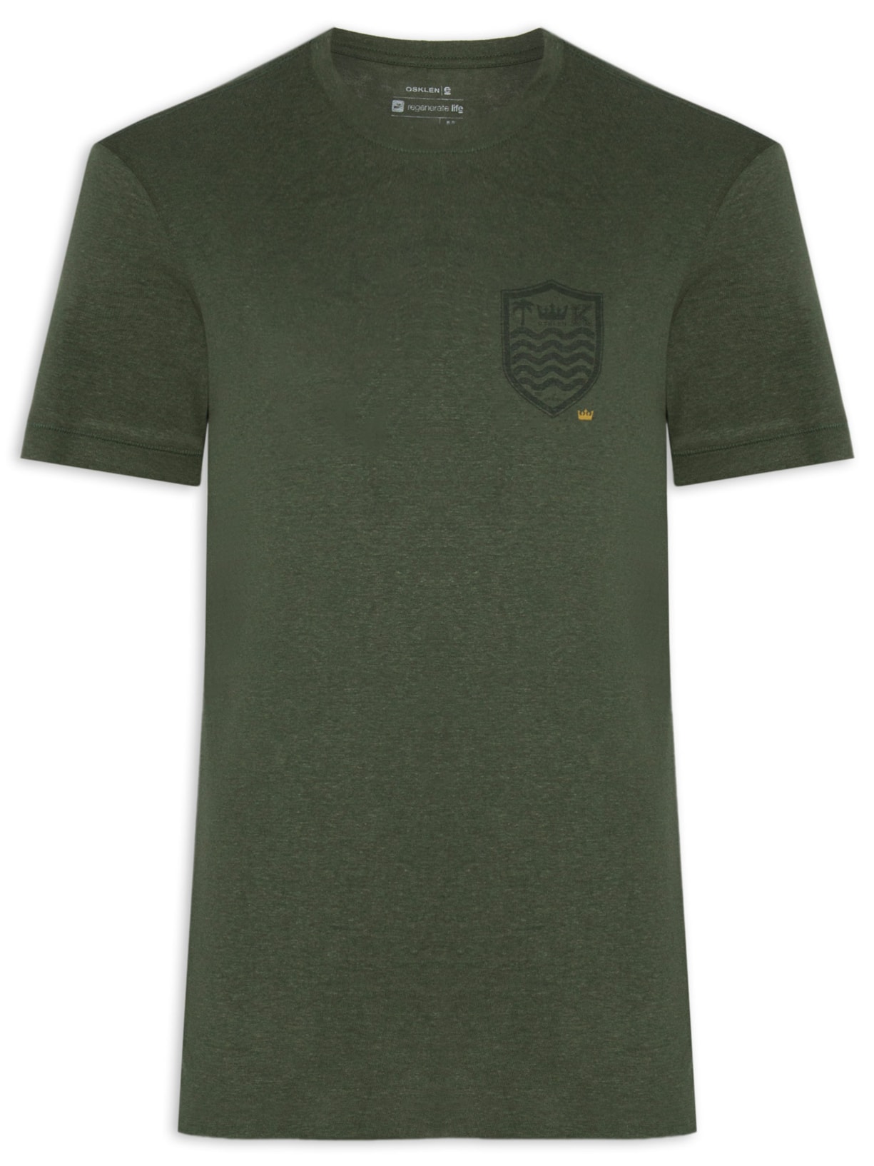 Camiseta Masculina Manga Curta Gola Careca Light Brasão Linen - Verde