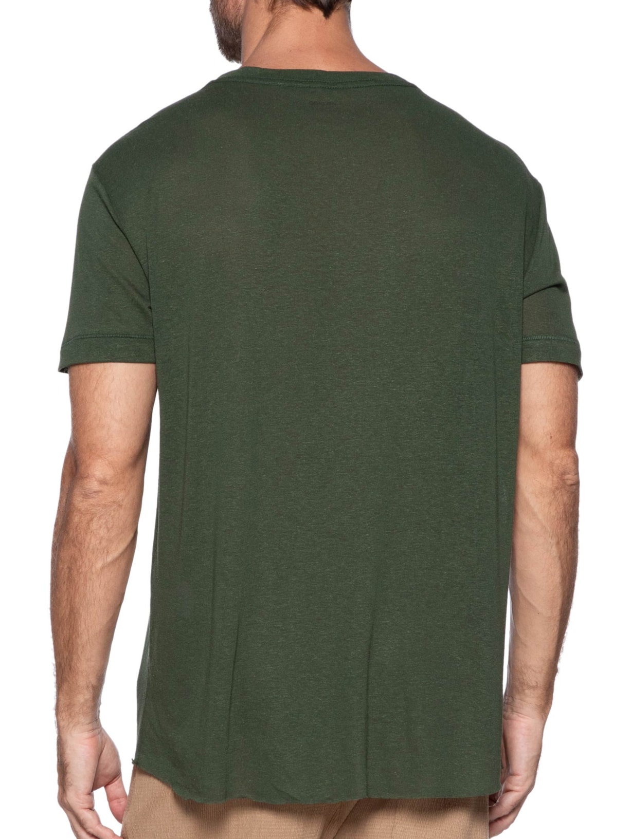 Camiseta Masculina Manga Curta Gola Careca Light Brasão Linen Verde Osklen