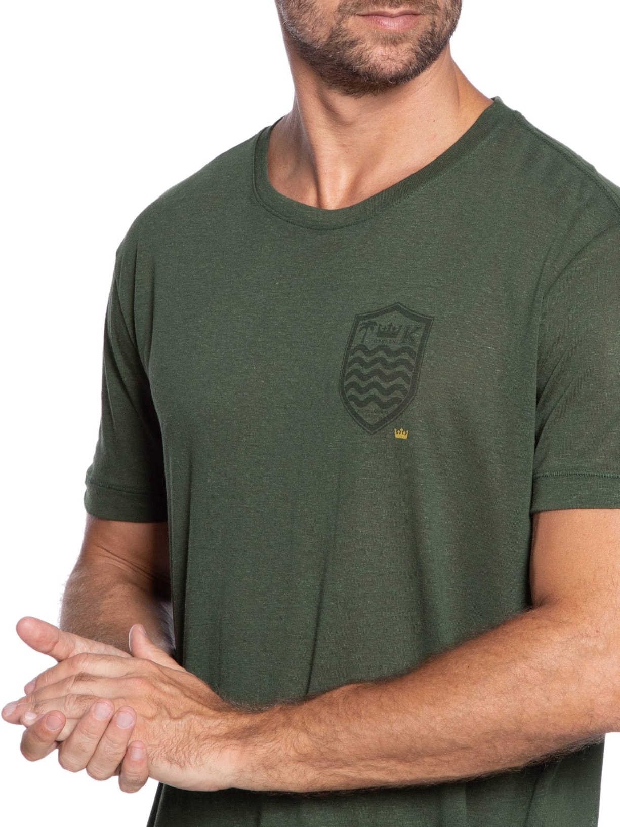 Camiseta Masculina Manga Curta Gola Careca Light Brasão Linen Verde Osklen