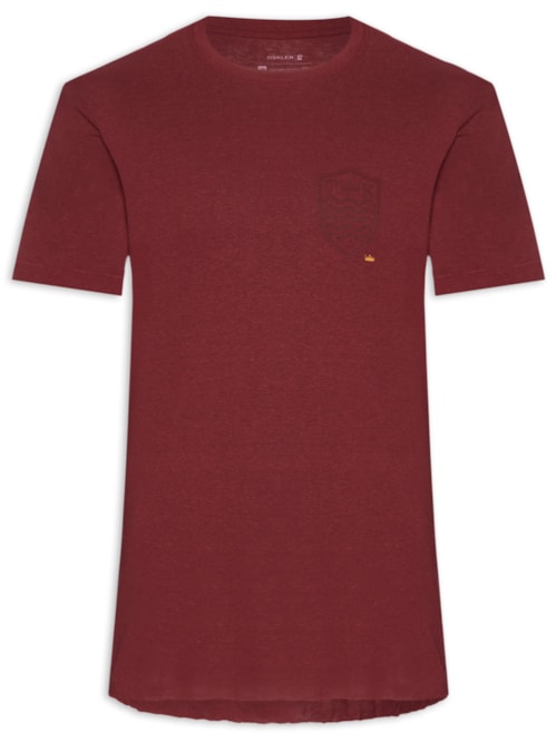 Camiseta Masculina Manga Curta Gola Careca Light Brasão Linen - Vermelho