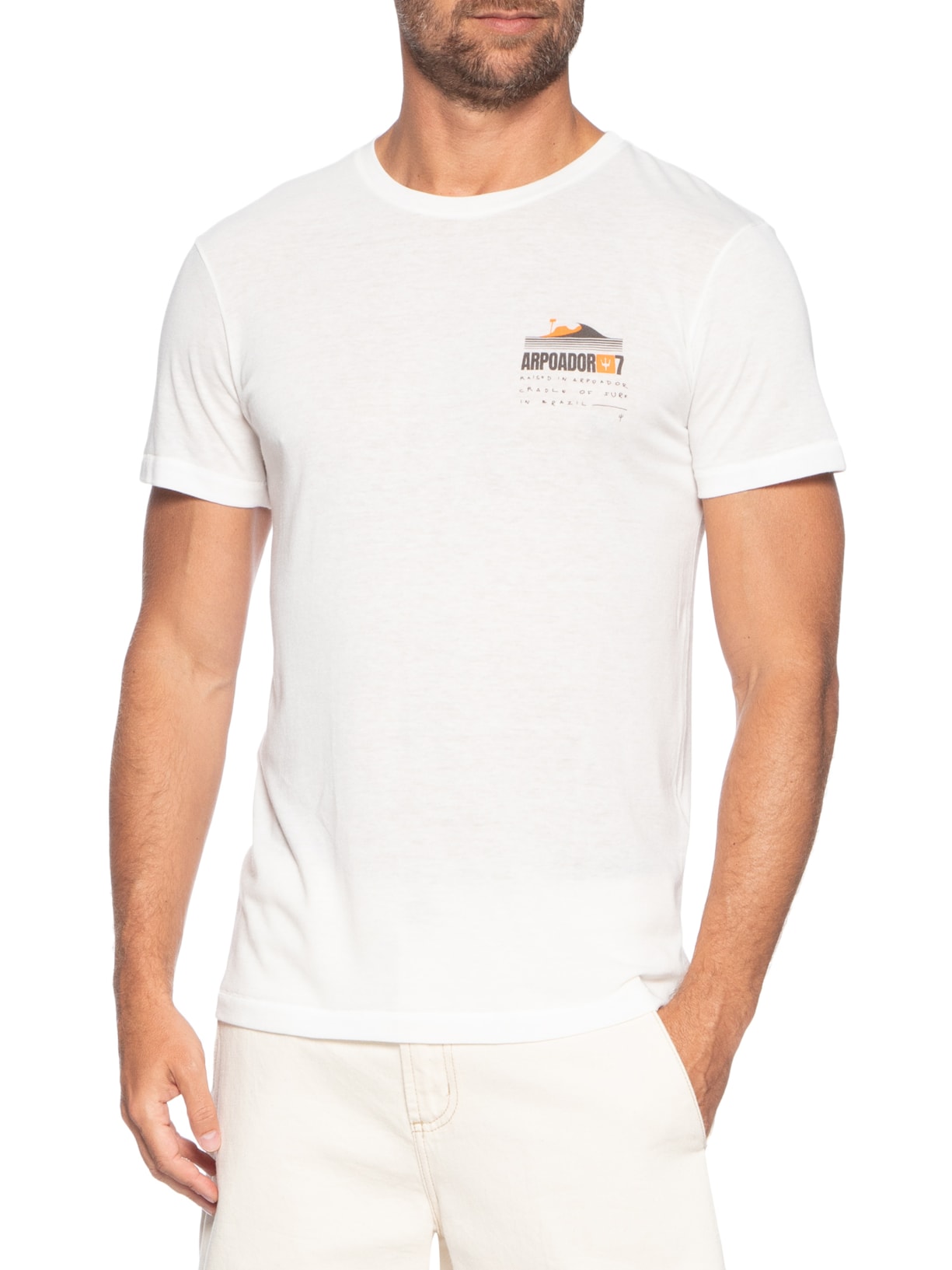 Camiseta Masculina Manga Curta Gola Careca Light Eco Arpoador  Branco Osklen