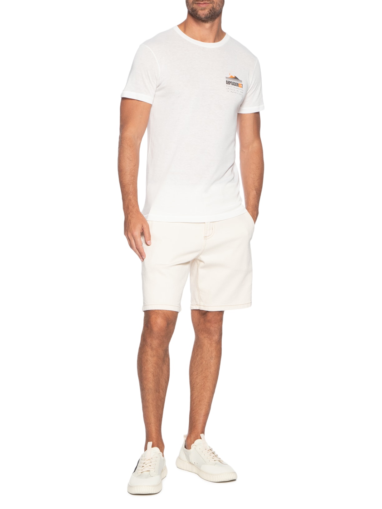 Camiseta Masculina Manga Curta Gola Careca Light Eco Arpoador  Branco Osklen