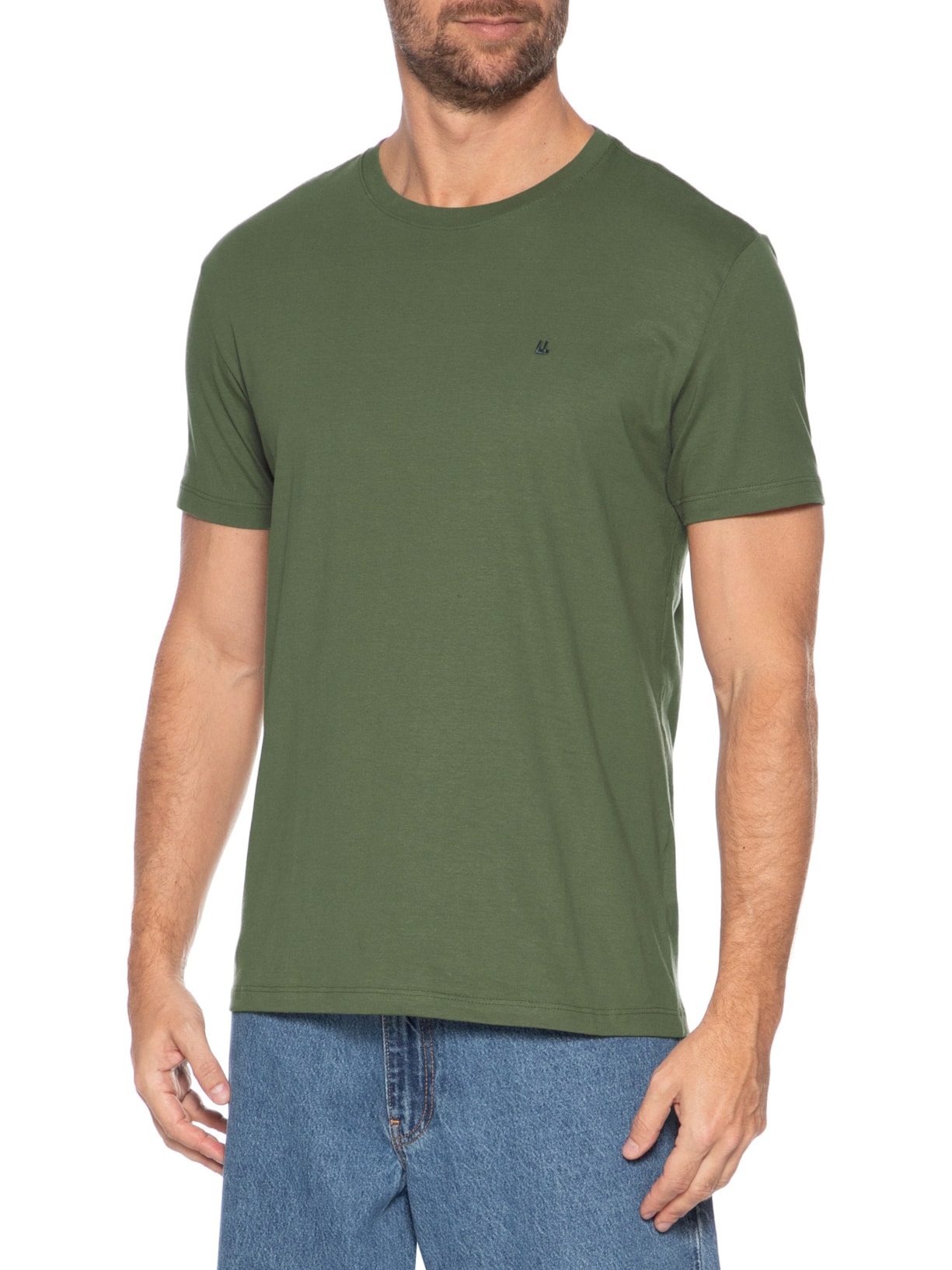 Camiseta Masculina Manga Curta Gola Careca M/M Logo Verde Foxton