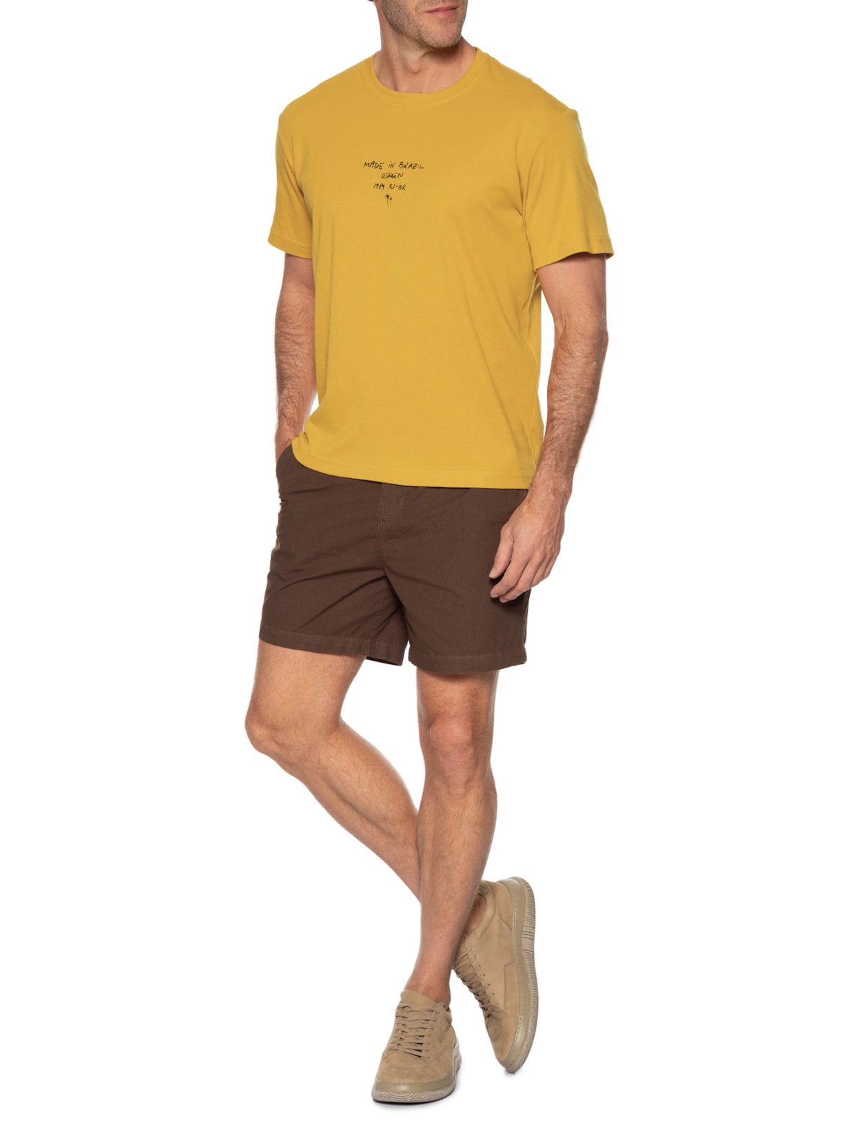 Camiseta Masculina Manga Curta Gola Careca Made In Brazil Amarelo Osklen