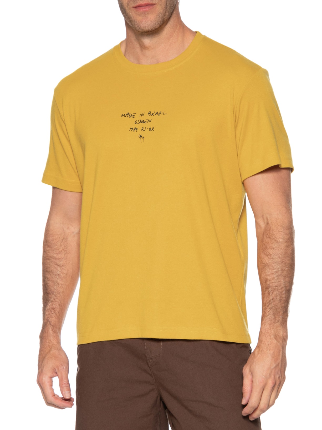 Camiseta Masculina Manga Curta Gola Careca Made In Brazil Amarelo Osklen