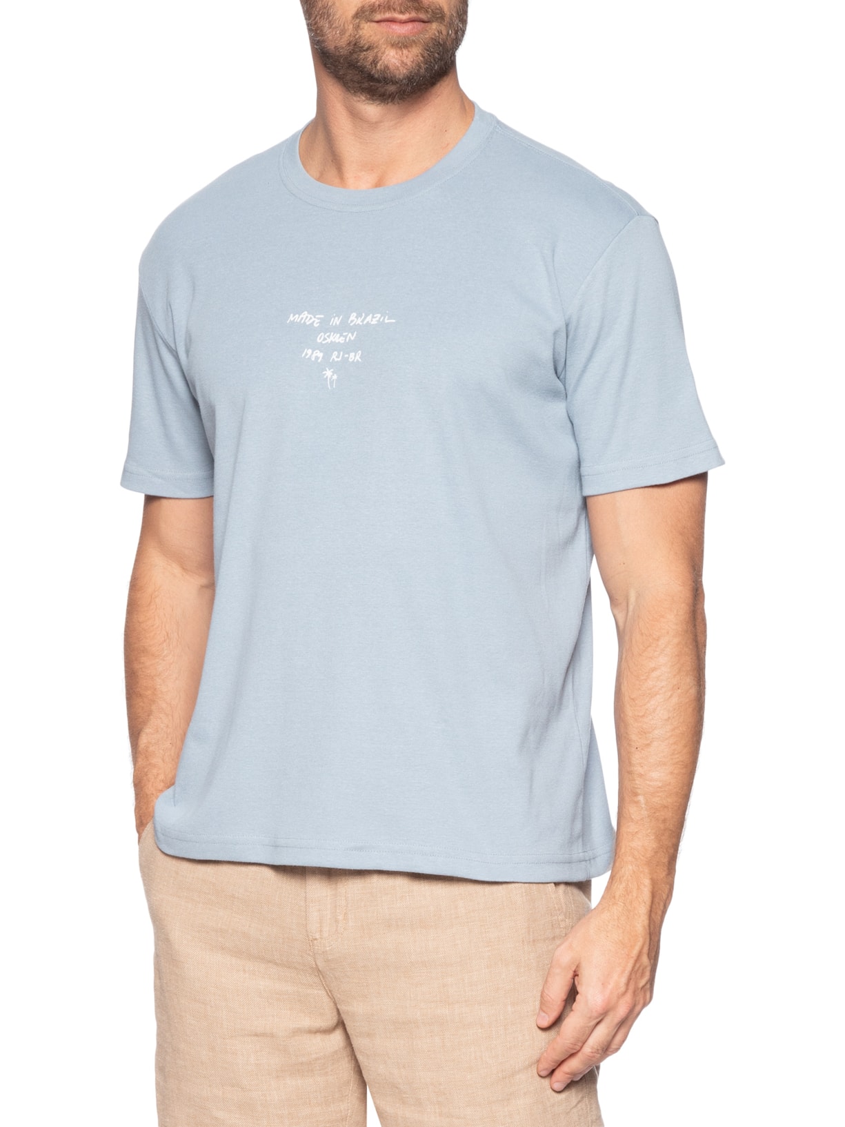 Camiseta Masculina Manga Curta Gola Careca Made In Brazil Azul Osklen