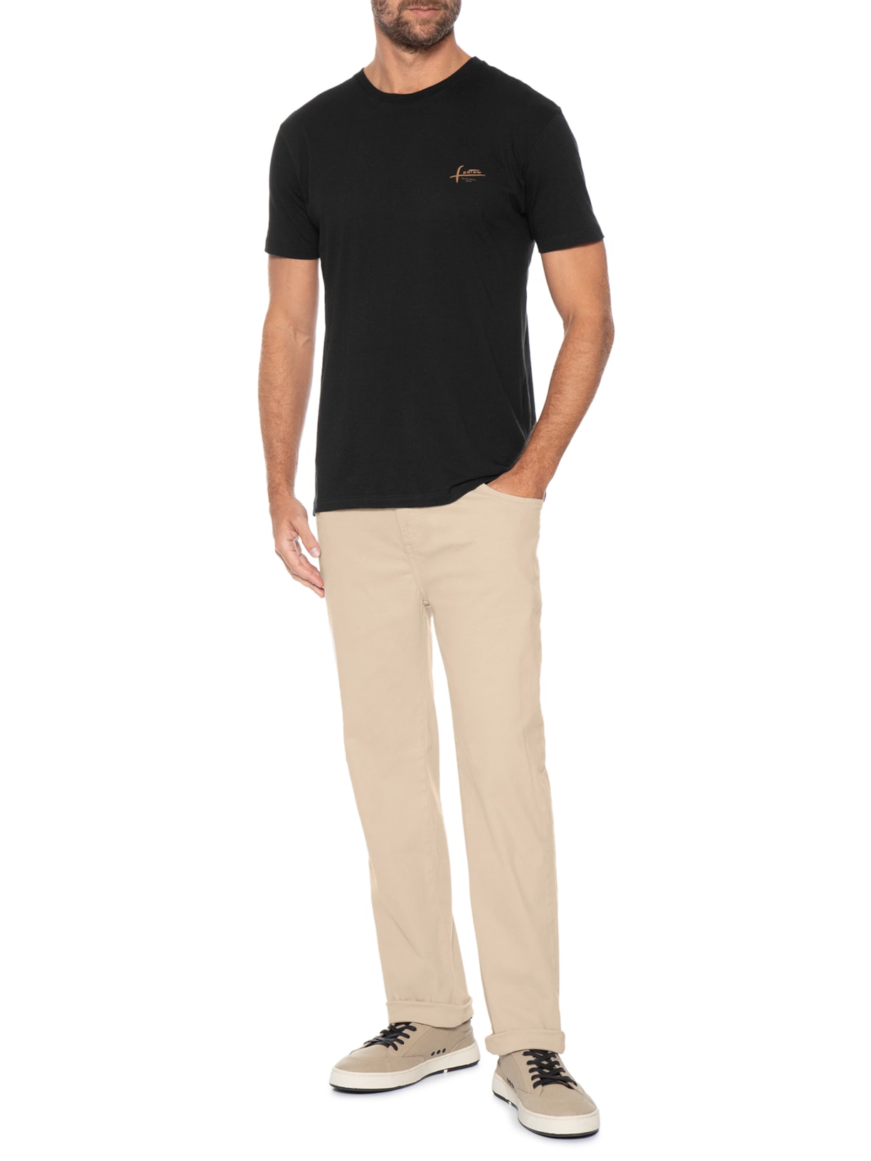 Camiseta Masculina Manga Curta Gola Careca Manual Preto Foxton