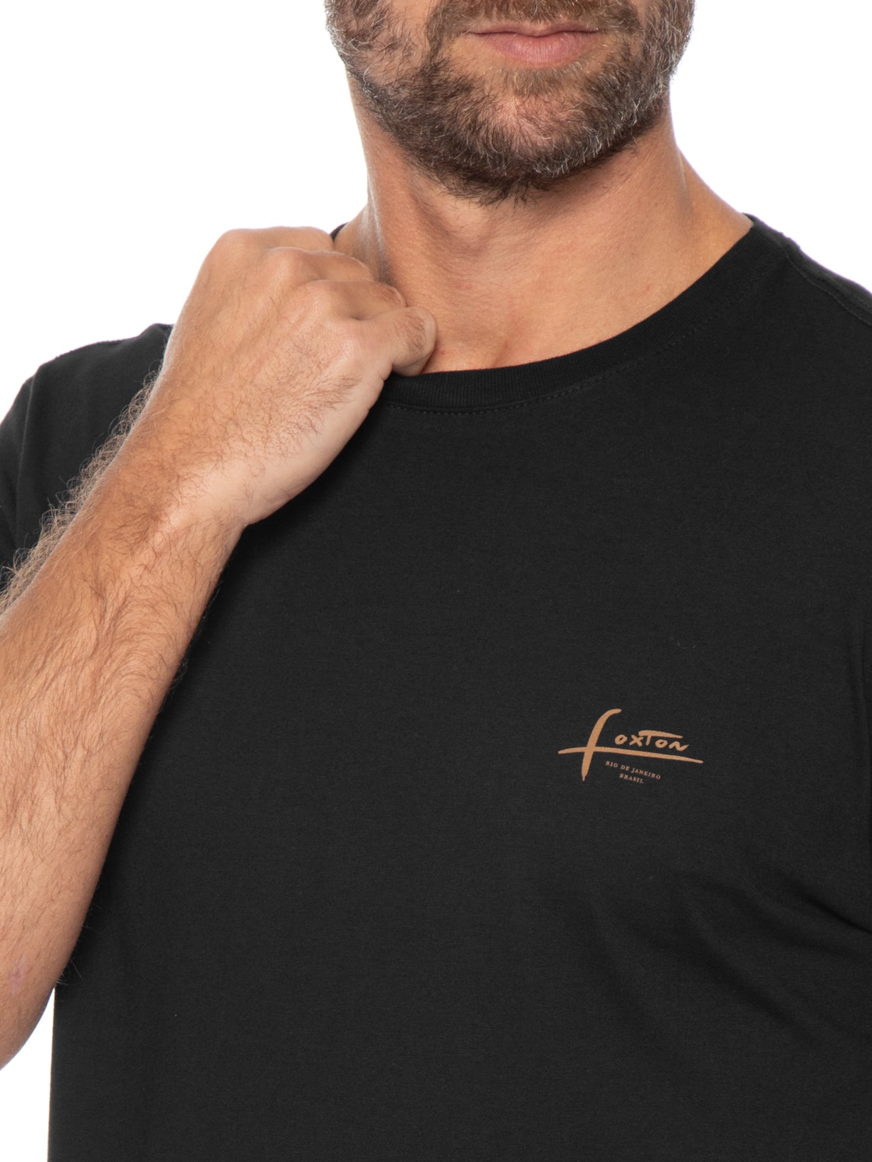 Camiseta Masculina Manga Curta Gola Careca Manual Preto Foxton