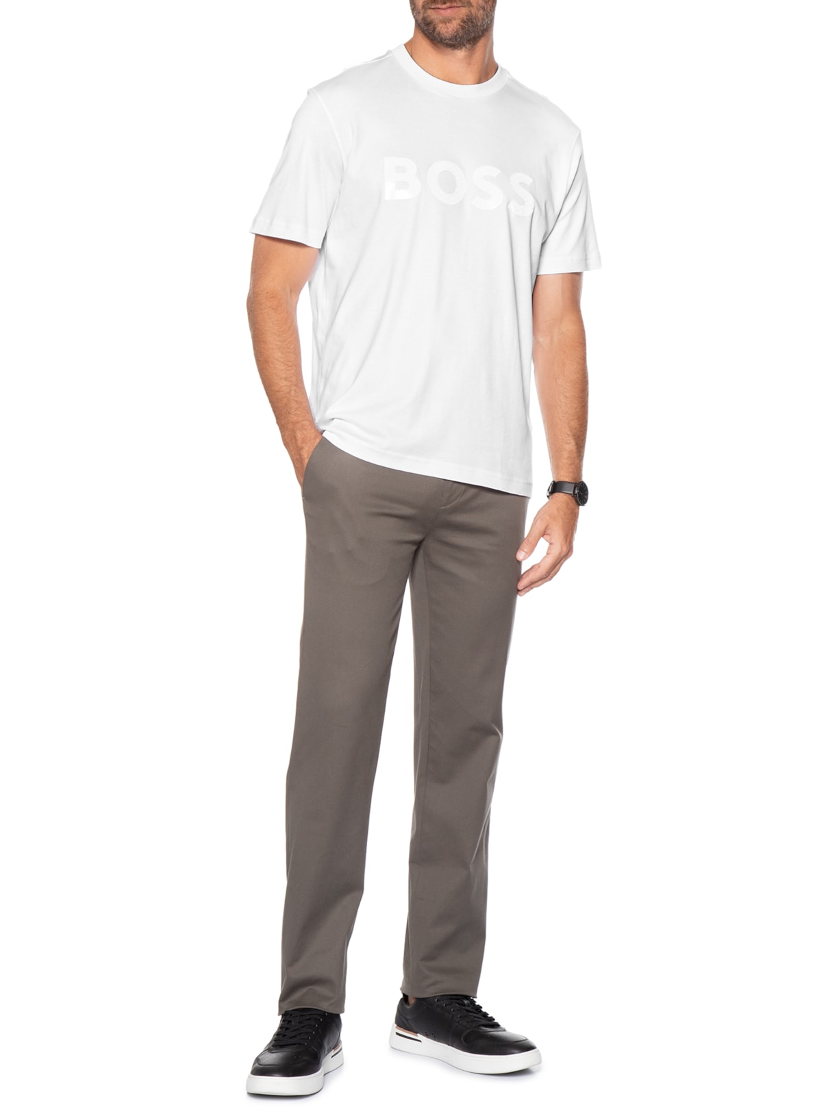 Camiseta Masculina Manga Curta Gola Careca Mirror Iconic Branco Boss
