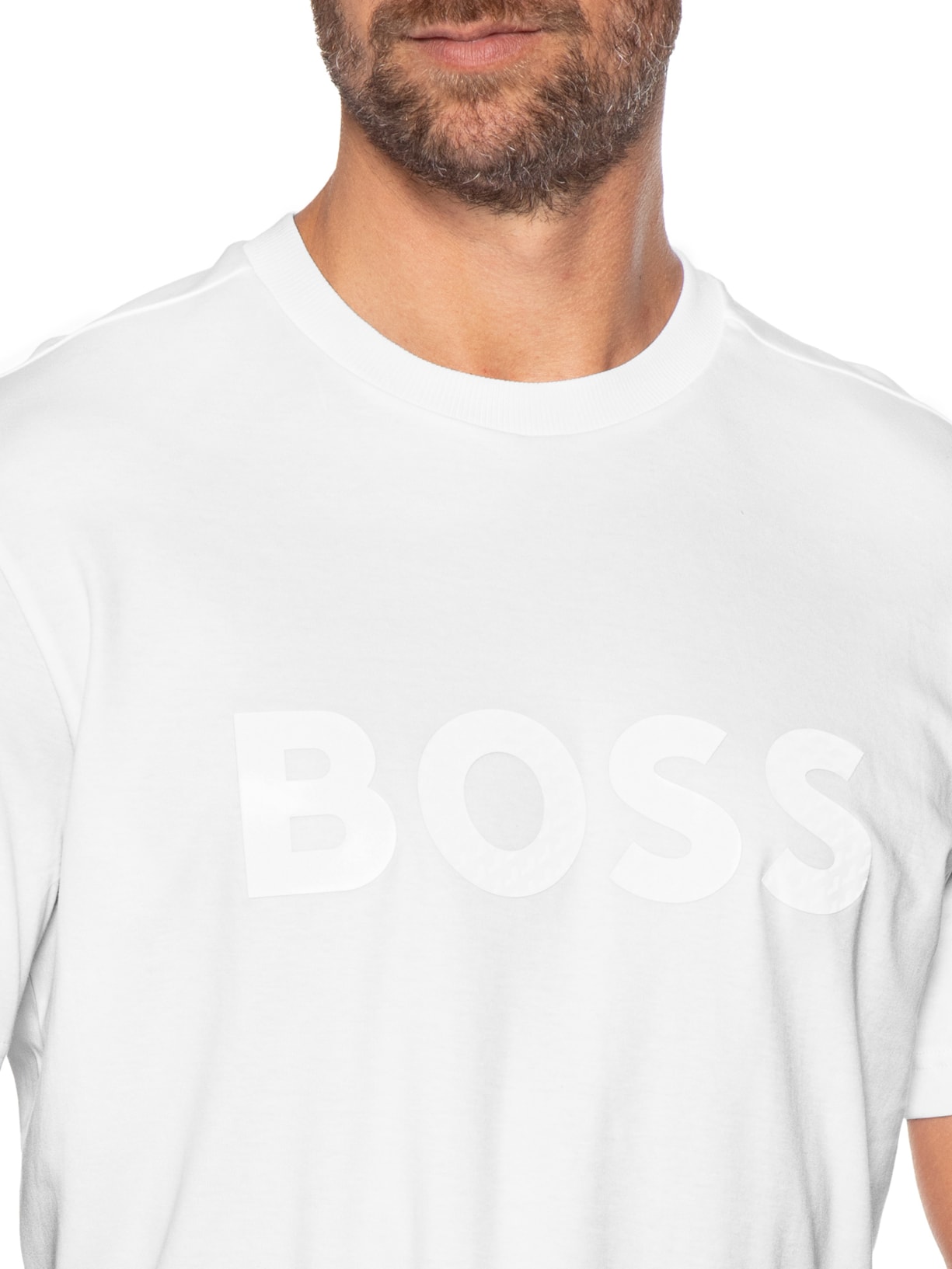 Camiseta Masculina Manga Curta Gola Careca Mirror Iconic Branco Boss
