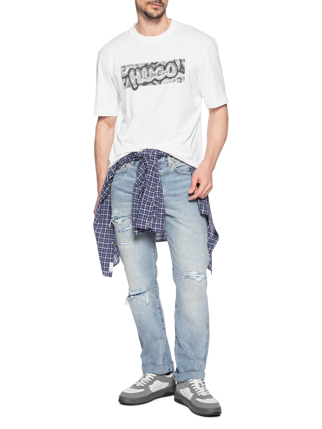 Camiseta Masculina Manga Curta Gola Careca Nedirix Branco Hugo
