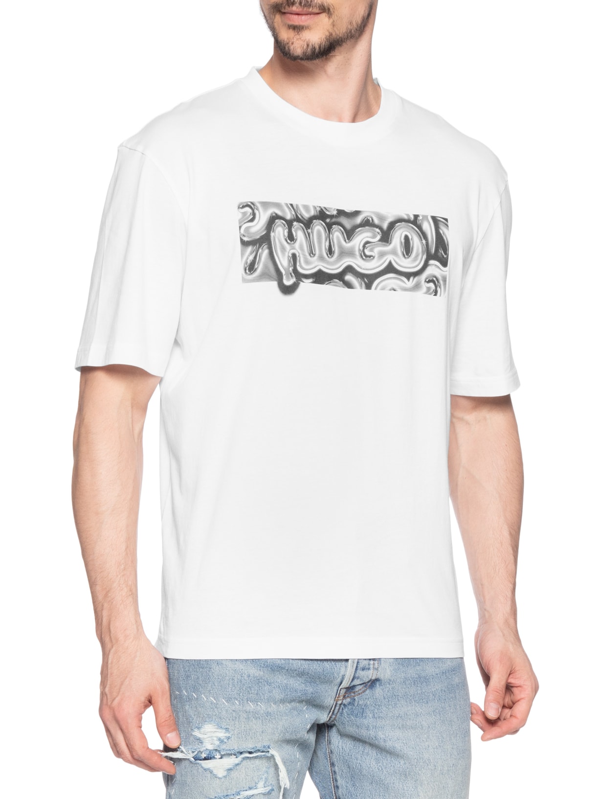 Camiseta Masculina Manga Curta Gola Careca Nedirix Branco Hugo