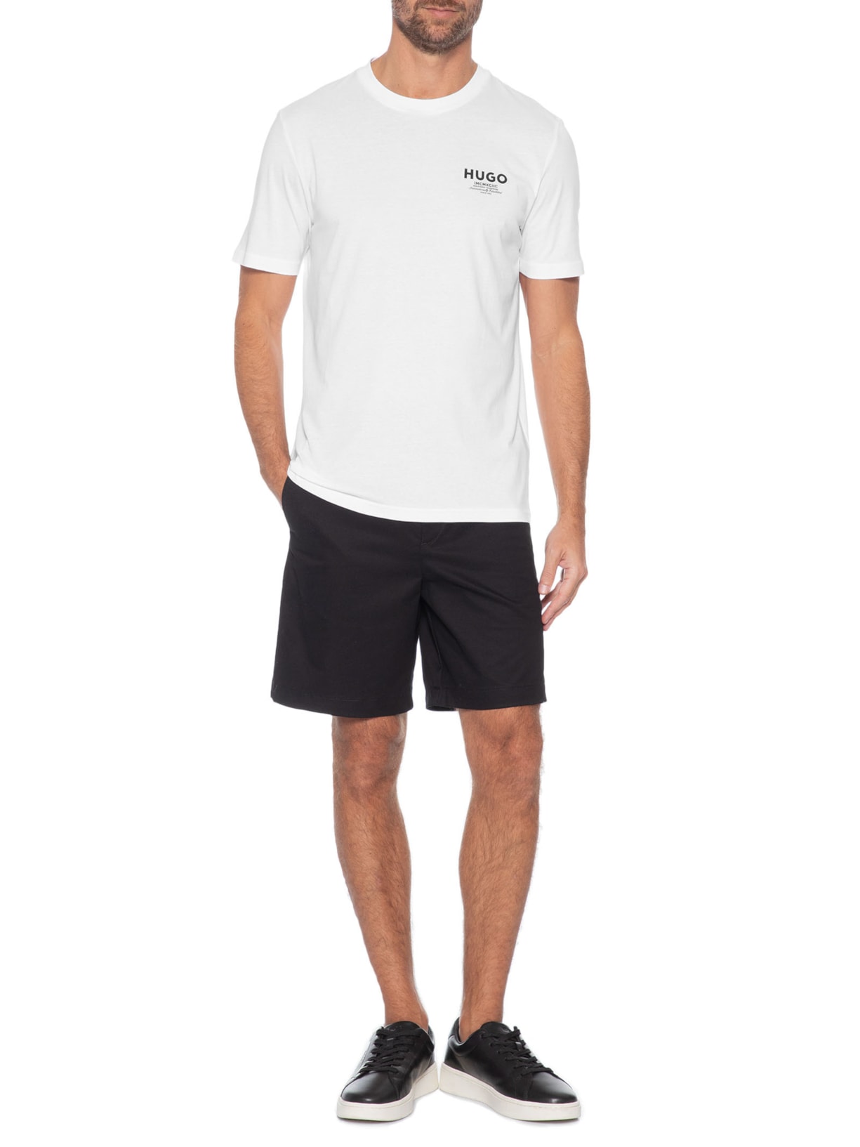 Camiseta Masculina Manga Curta Gola Careca Nesptee Branco Hugo