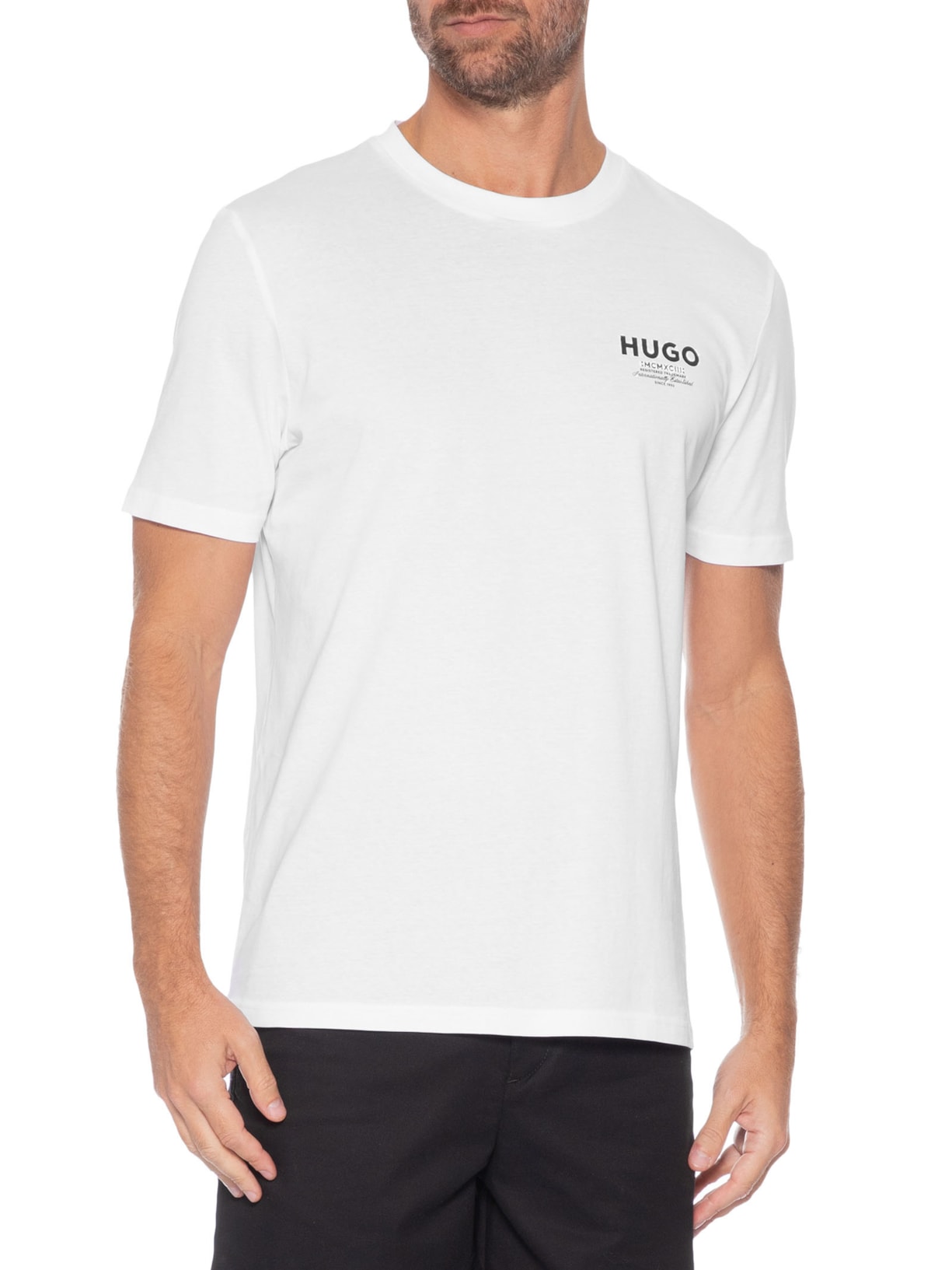 Camiseta Masculina Manga Curta Gola Careca Nesptee Branco Hugo