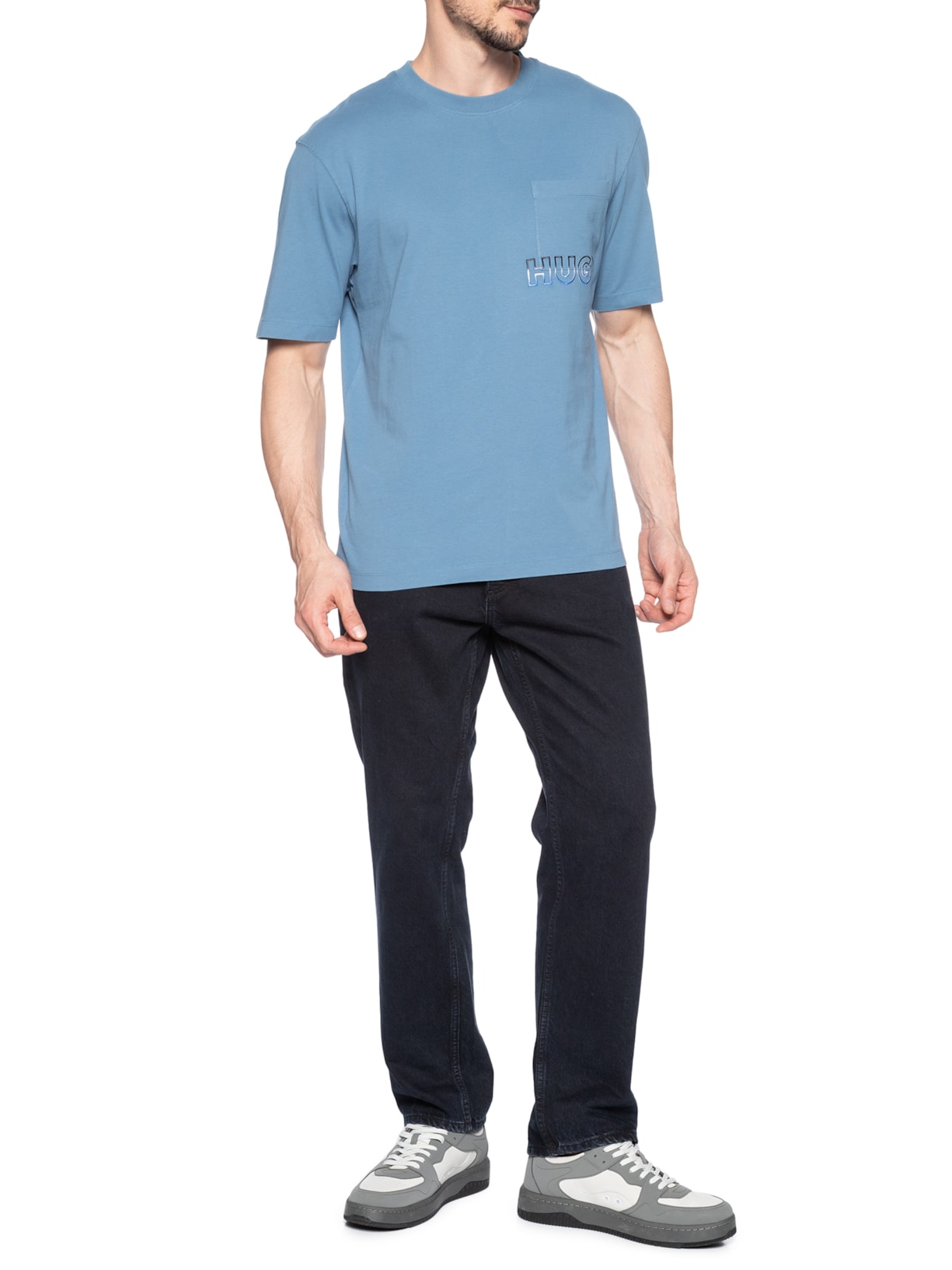Camiseta Masculina Manga Curta Gola Careca Nogoste Azul Hugo