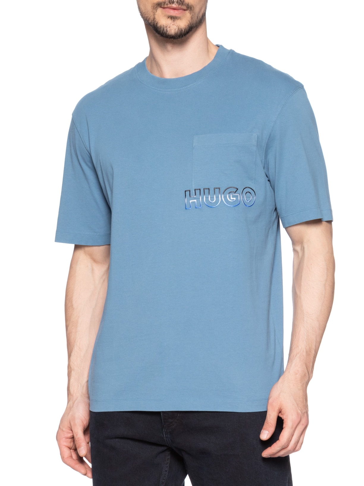 Camiseta Masculina Manga Curta Gola Careca Nogoste Azul Hugo