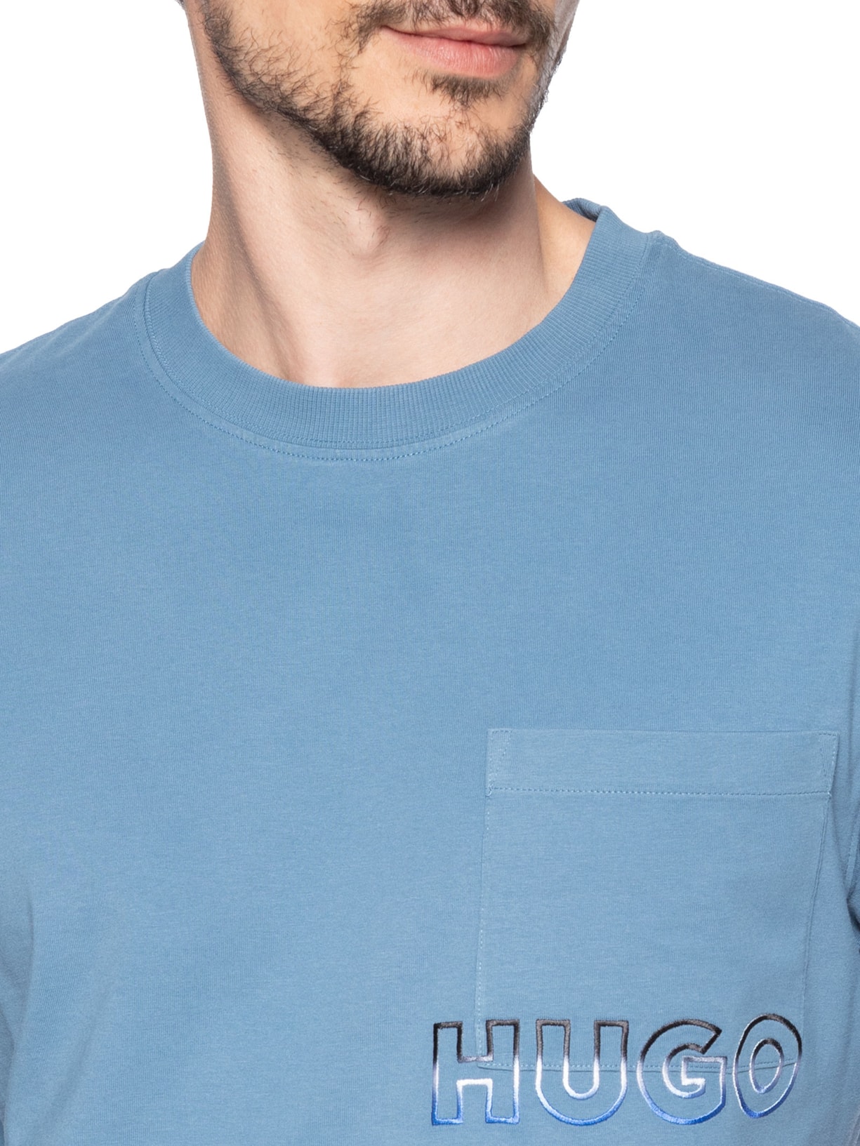 Camiseta Masculina Manga Curta Gola Careca Nogoste Azul Hugo
