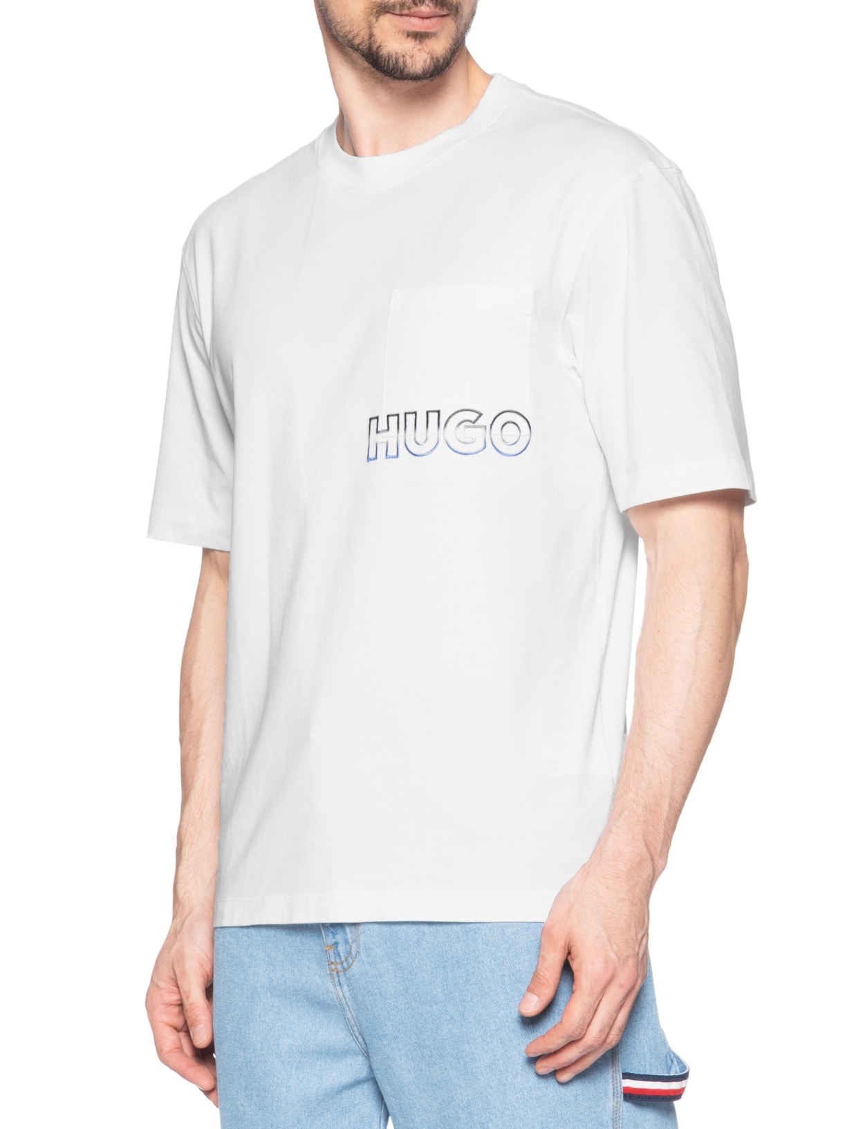 Camiseta Masculina Manga Curta Gola Careca Nogoste Branco Hugo