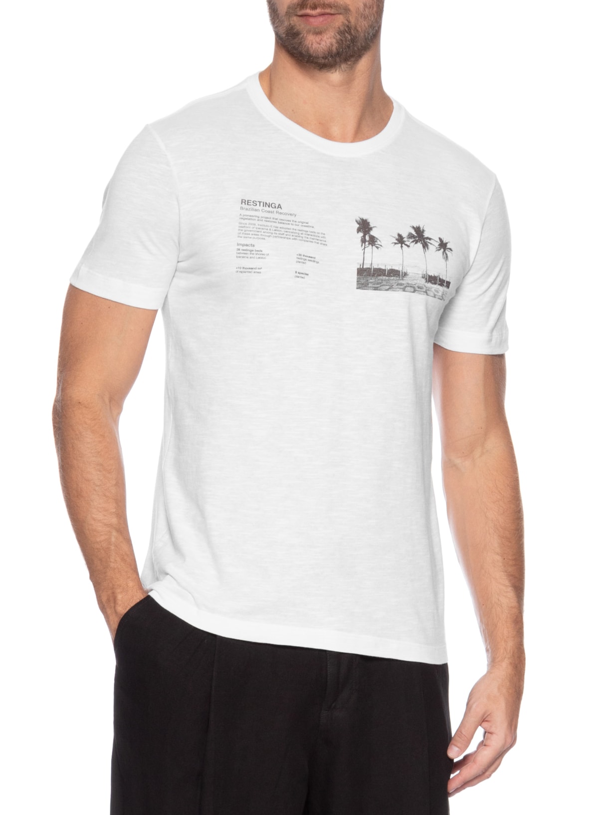 Camiseta Masculina Manga Curta Gola Careca Org Restinga Branco Osklen
