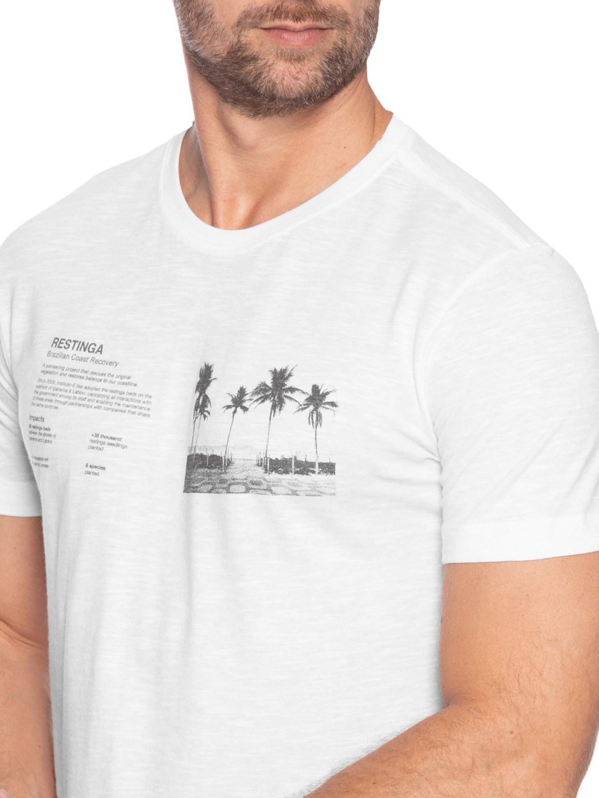 Camiseta Masculina Manga Curta Gola Careca Org Restinga Branco Osklen