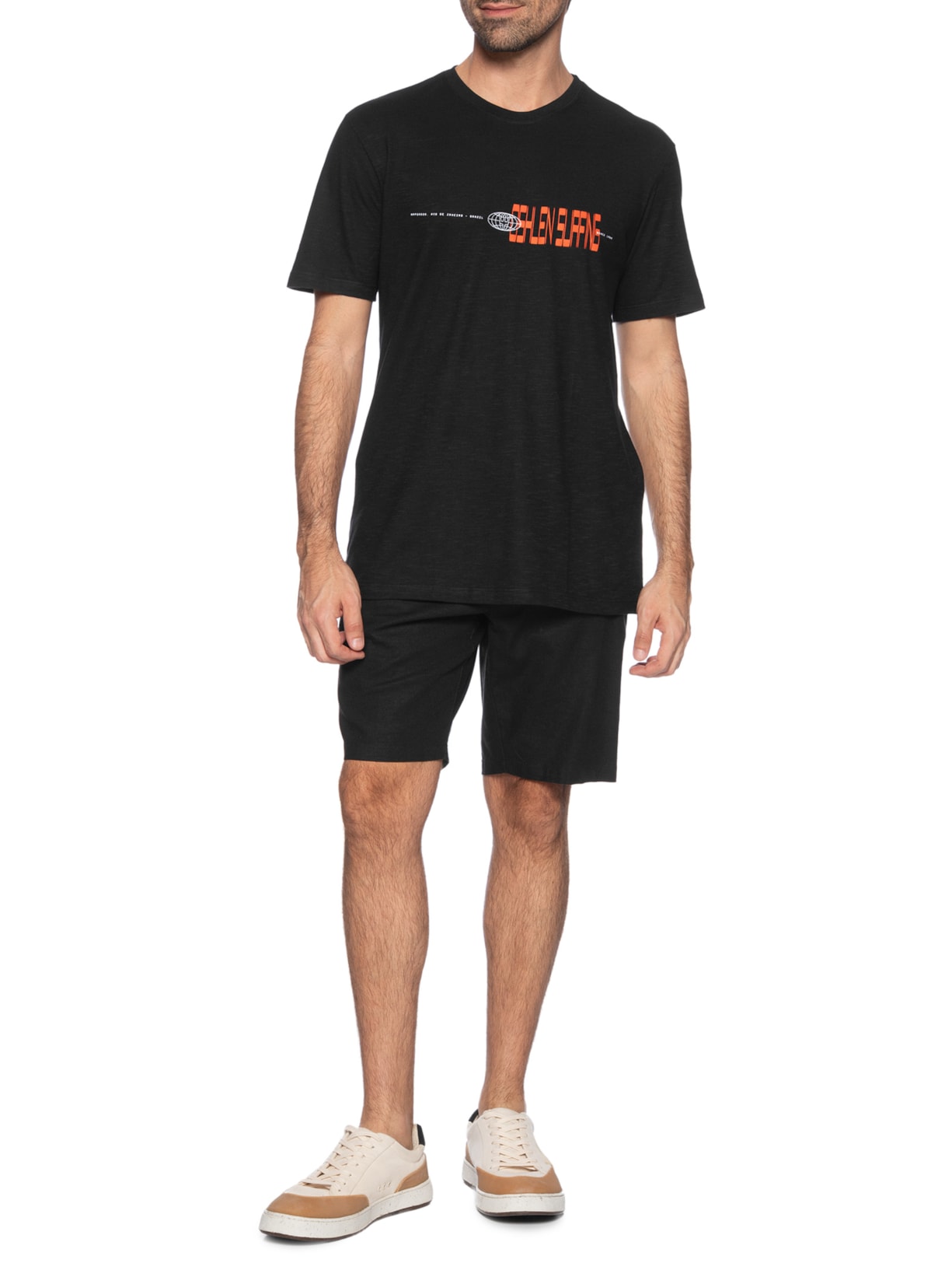 Camiseta Masculina Manga Curta Gola Careca Organic Rough Surfing Glitch Preto Osklen