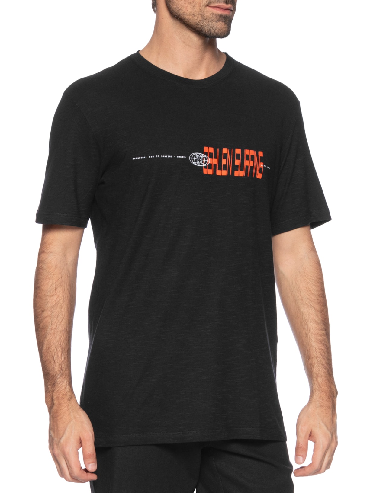 Camiseta Masculina Manga Curta Gola Careca Organic Rough Surfing Glitch Preto Osklen