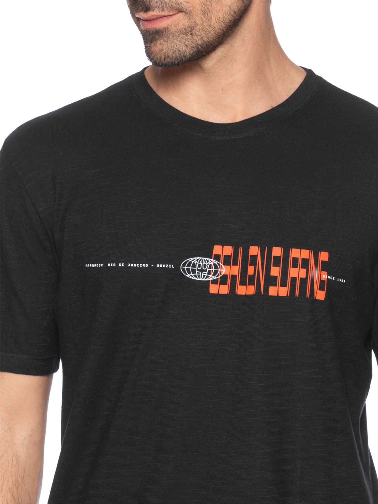 Camiseta Masculina Manga Curta Gola Careca Organic Rough Surfing Glitch Preto Osklen