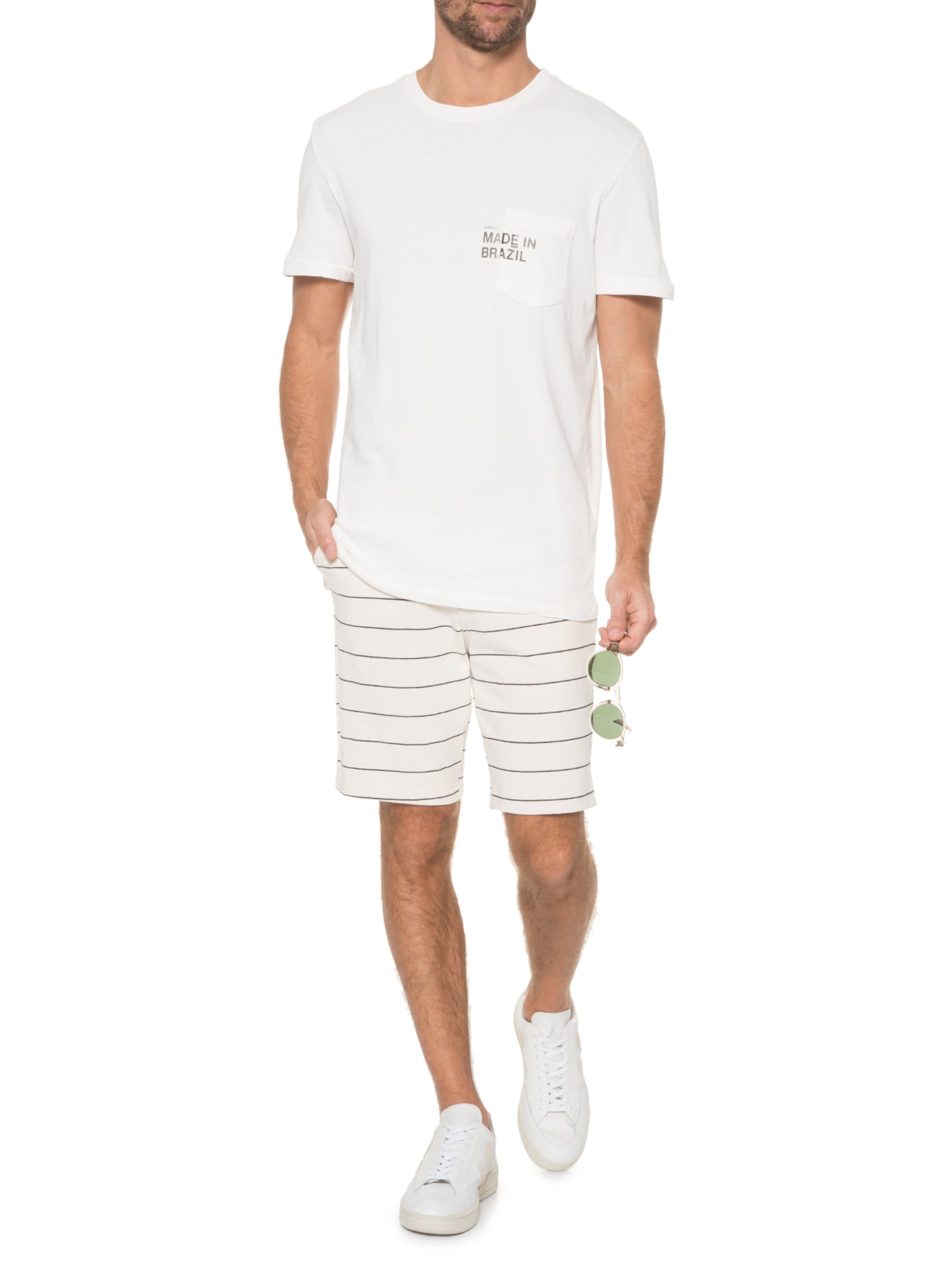 Camiseta Masculina Manga Curta Gola Careca Pocket Made In Brazil Off White Osklen