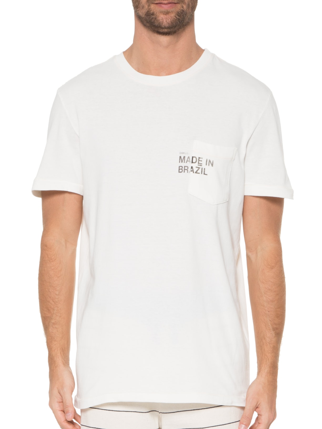 Camiseta Masculina Manga Curta Gola Careca Pocket Made In Brazil Off White Osklen