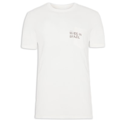 Camiseta Masculina Manga Curta Gola Careca Pocket Made In Brazil - Off White
