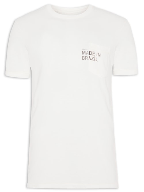 Camiseta Masculina Manga Curta Gola Careca Pocket Made In Brazil - Off White
