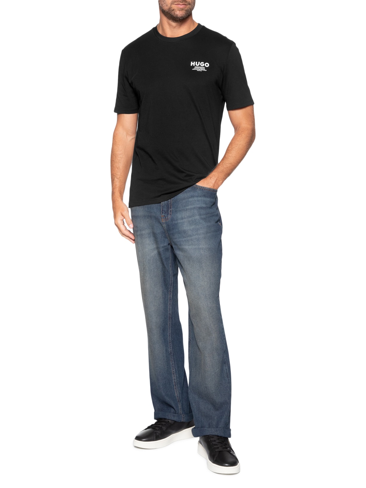 Camiseta Masculina Manga Curta Gola Careca Preto Hugo