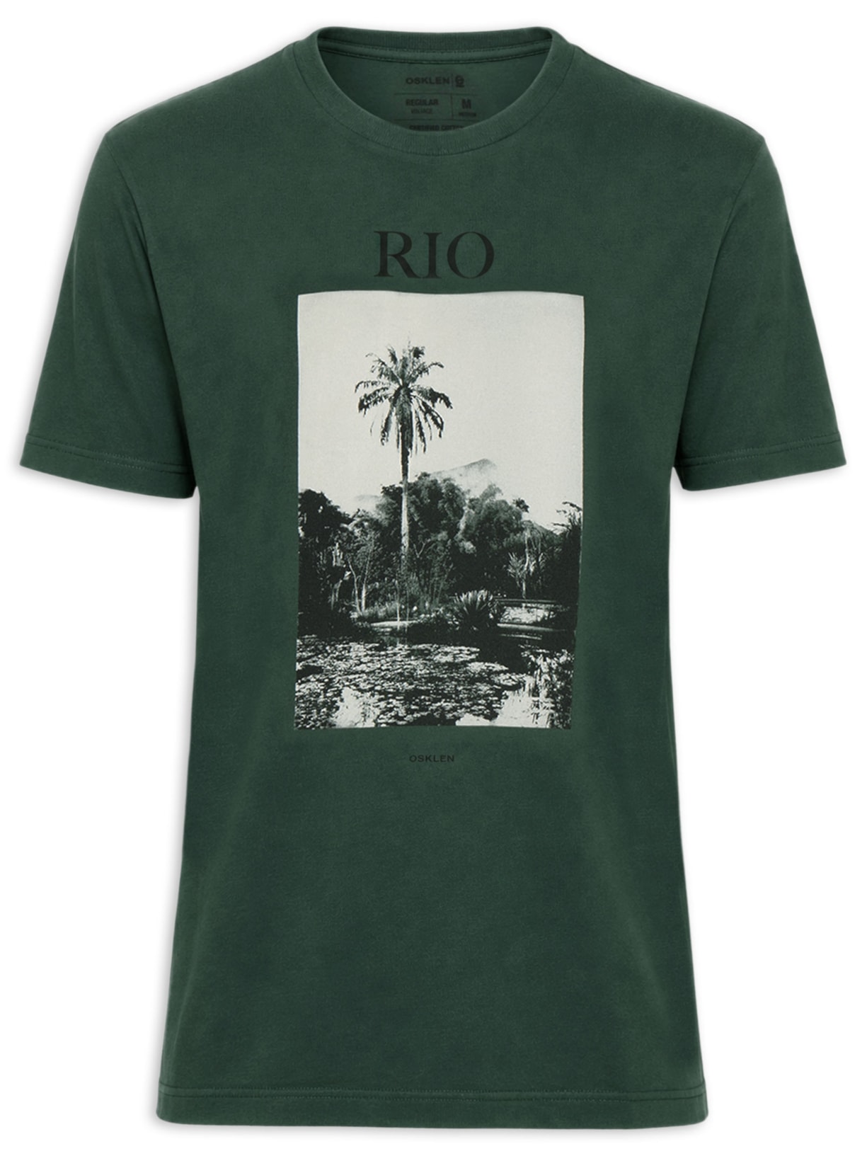 Camiseta Masculina Manga Curta Gola Careca Regular Vintage Rio Book Verde Osklen