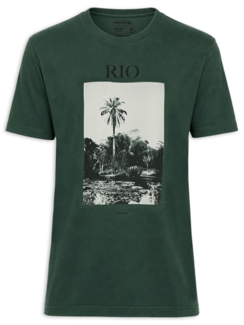 Camiseta Masculina Manga Curta Gola Careca Regular Vintage Rio Book - Verde