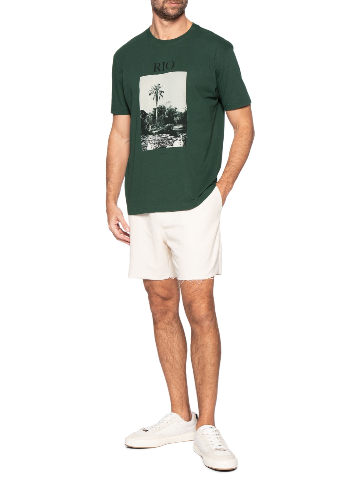 Camiseta Masculina Manga Curta Gola Careca Regular Vintage Rio Book Verde Osklen