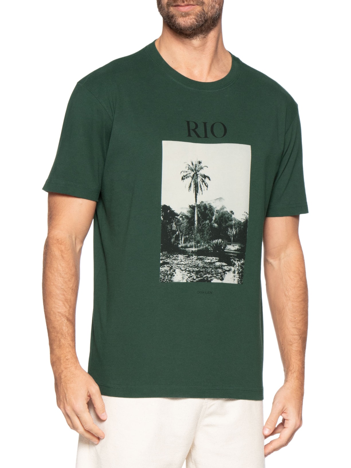 Camiseta Masculina Manga Curta Gola Careca Regular Vintage Rio Book Verde Osklen