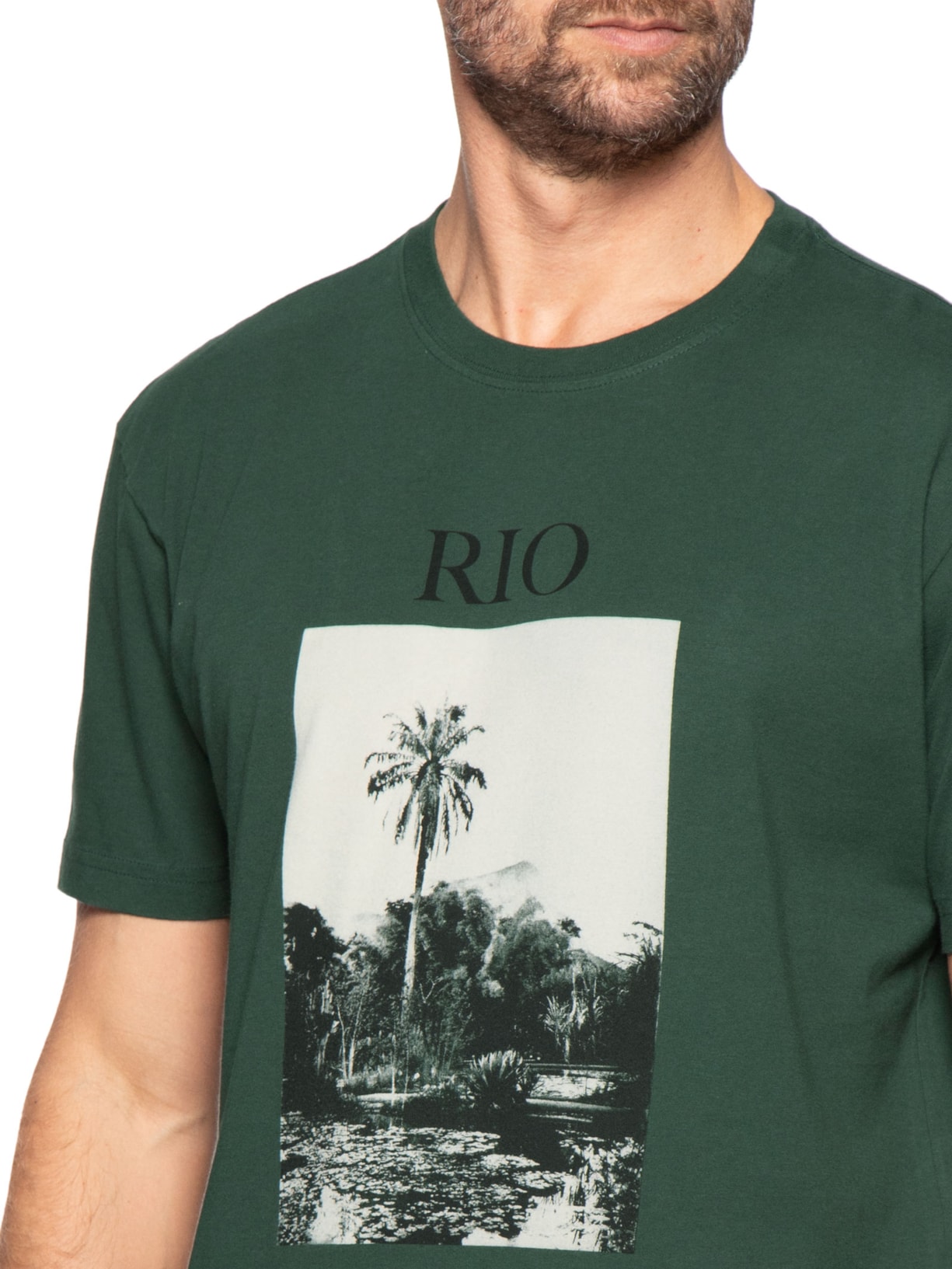 Camiseta Masculina Manga Curta Gola Careca Regular Vintage Rio Book Verde Osklen