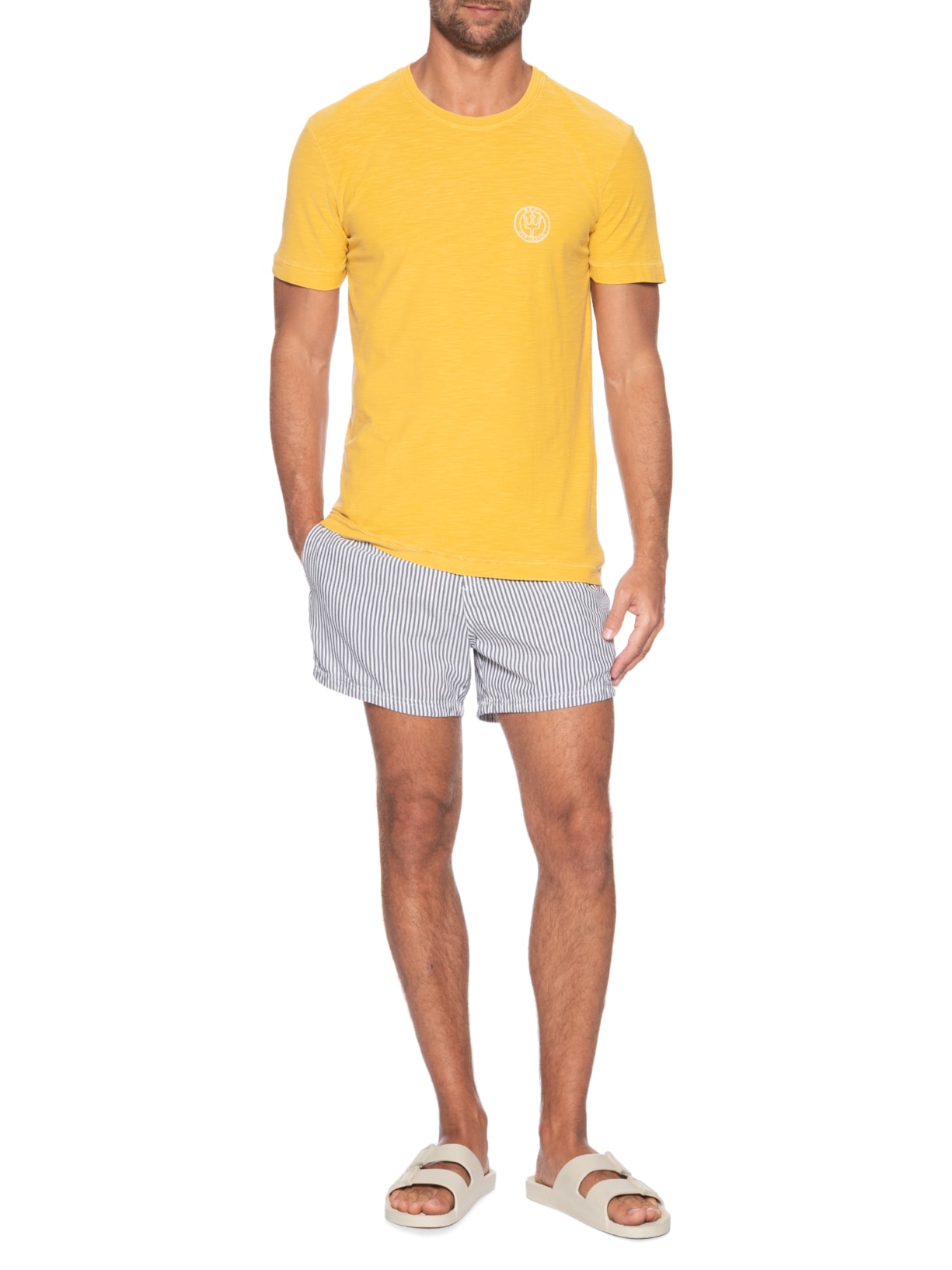Camiseta Masculina Manga Curta Gola Careca Rough Arp Handmade Slim Amarelo Osklen