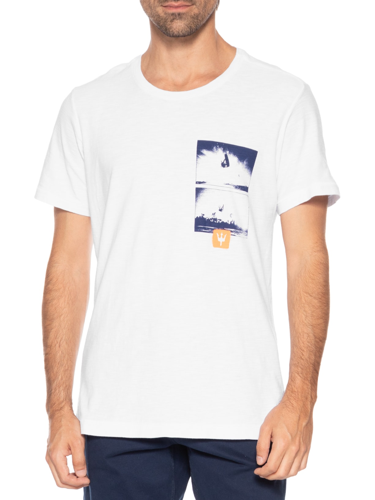 Camiseta Masculina Manga Curta Gola Careca Rough Kite Shots Slim Branco Osklen