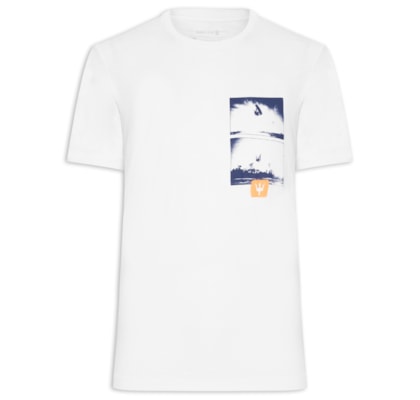 Camiseta Masculina Manga Curta Gola Careca Rough Kite Shots Slim - Branco