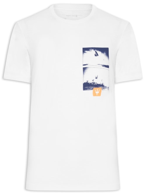 Camiseta Masculina Manga Curta Gola Careca Rough Kite Shots Slim - Branco