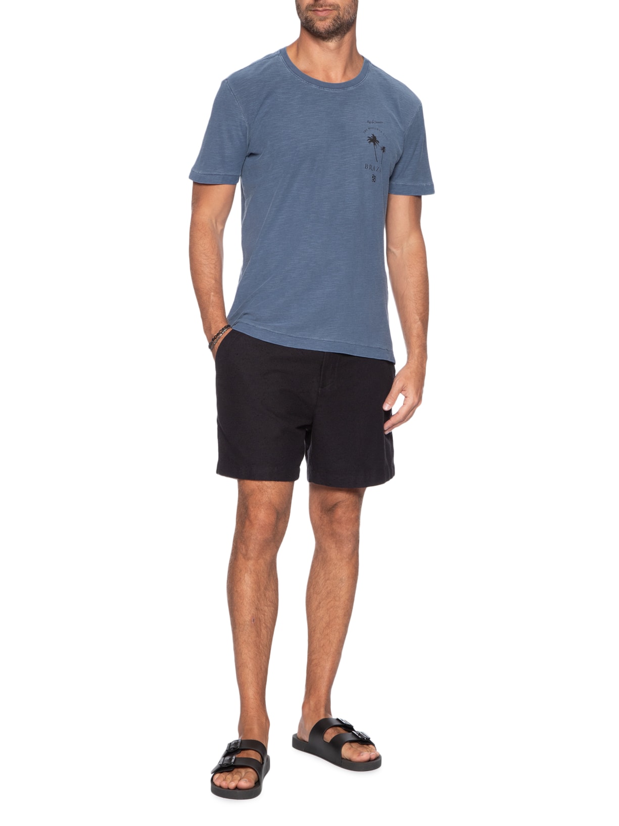Camiseta Masculina Manga Curta Gola Careca Rough The City Slim Azul Osklen