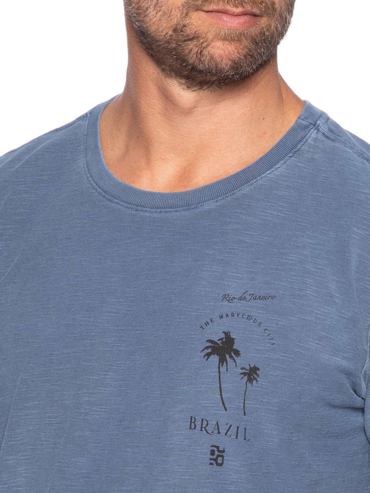 Camiseta Masculina Manga Curta Gola Careca Rough The City Slim Azul Osklen