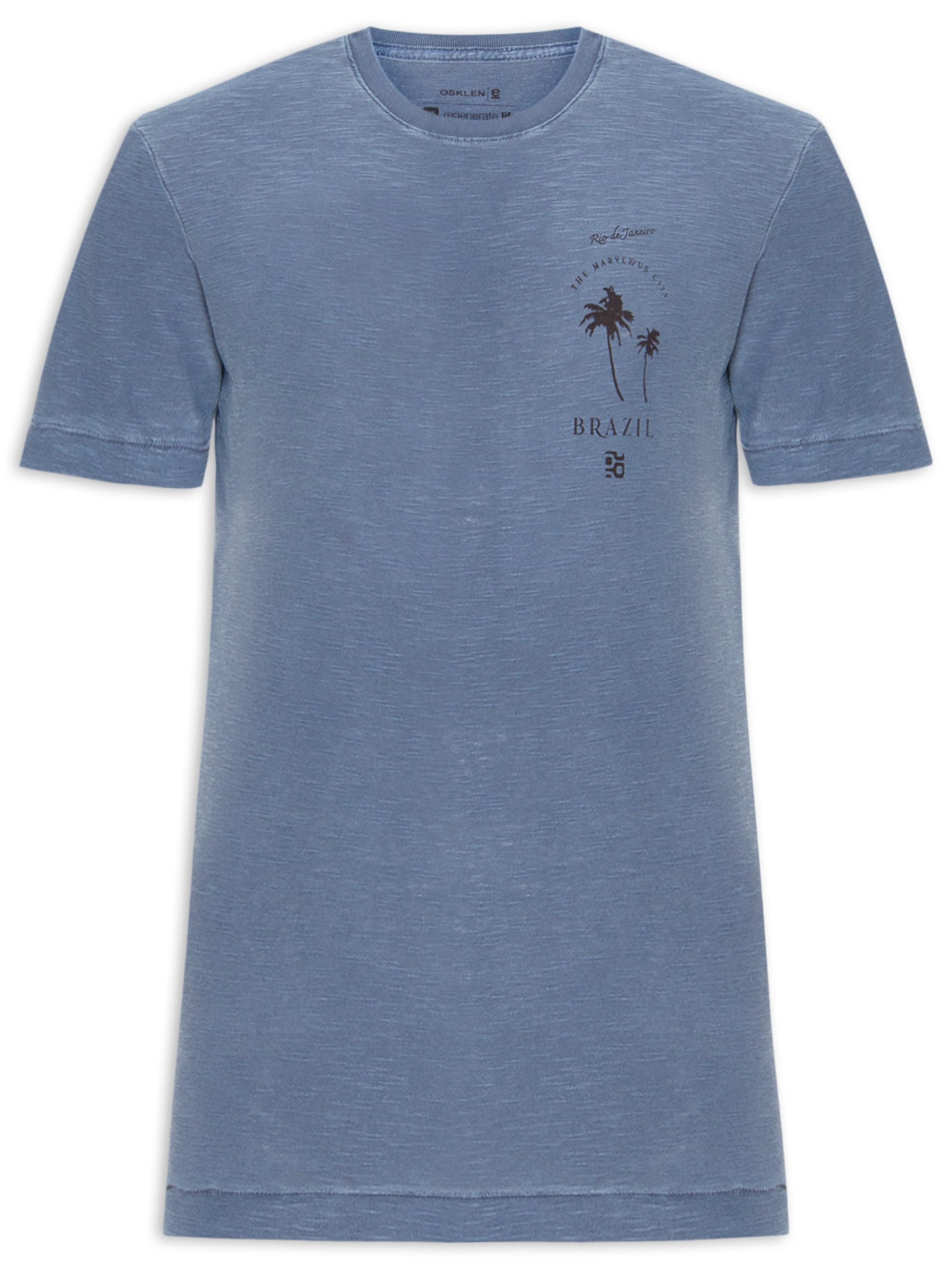 Camiseta Masculina Manga Curta Gola Careca Rough The City Slim Azul Osklen