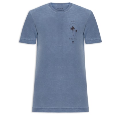 Camiseta Masculina Manga Curta Gola Careca Rough The City Slim - Azul